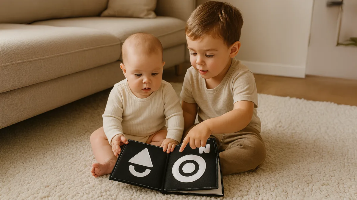 Bebés mirando un libro sensorial de fieltro