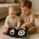 Bebés mirando un libro sensorial de fieltro